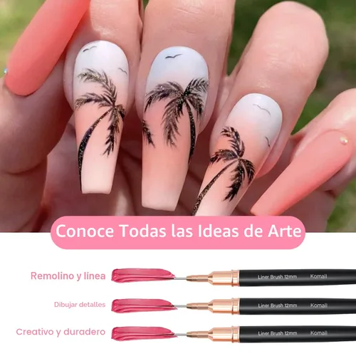 Vista 2 de Komall Pinceles Metálicos para Arte de Uñas, Set de 5 Pinceles de Línea, Pincel de Arte de Uñas con Gel UV para Líneas Largas, Detalles Finos, Negro