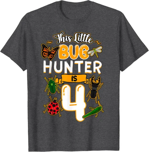 Vista 32 de Camiseta de fiesta de cumpleaños de insectos de este cazador de insectos de 4 años, Negro, S