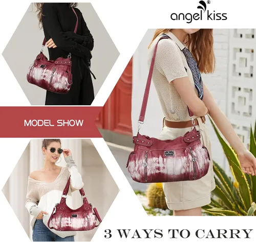 Vista 4 de Women Handbags Shoulder Bags Washed Leather Satchel Tote Bag Mutipocket Purse