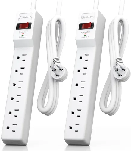 Vista 9 de PLUGUTL - Paquete de 2 protectores de sobretensiones (980 julios), regleta de alimentación de enchufe plano, cable de extensión de 4 pies con Negro