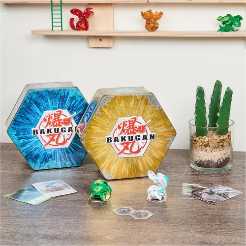 Vista 4 de Bakugan Baku-Tin, lata de almacenamiento prémium para coleccionista con 2 misterios (el estilo puede variar), juguetes para niños de 6 años