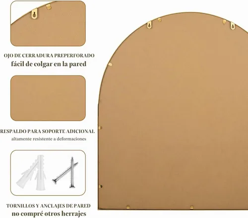 Vista 6 de Espejo de baño arqueado de 33 x 31 pulgadas, espejo de pared dorado antiguo, marco de cuentas de metal, espejo de tocador para tocador, sala de Arco