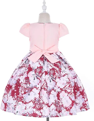 Vista 2 de Cosplay Life Elegante vestido de flores brillantes para niñas, jóvenes adultos, a la moda, con lazo, flores, fiestas de niños, festivales de 5 a 9