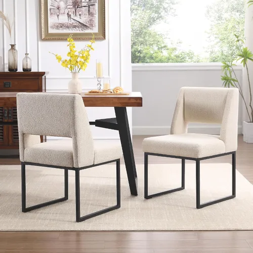 Vista 6 de Juego de 2 sillas de comedor tapizadas, modernas sillas de comedor con cojín grueso y ancho, respaldo abierto y patas de metal para cocina, sala