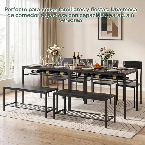 Vista 3 de VECELO Mesa de comedor de cocina con 2 sillas y banco, diseño compacto que ahorra espacio, marco de acero de fácil montaje, perfecta