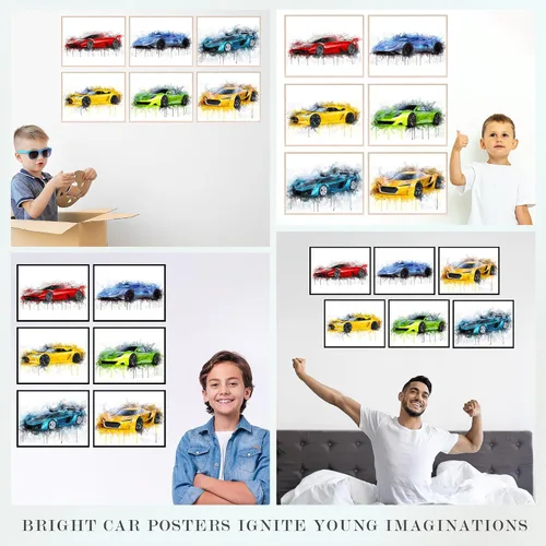 Vista 3 de Insire Juego de 6 impresiones de póster de acuarela para automóvil