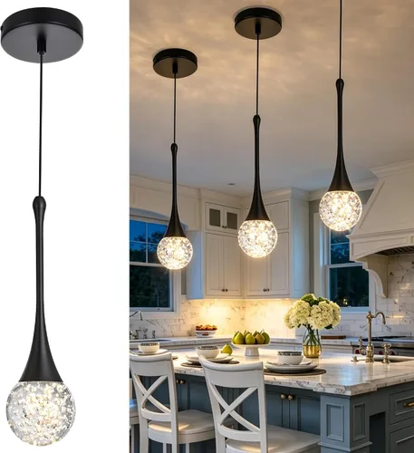Vista 10 de Candelabro de 5 luces de cristal cepillado dorado, regulable, con forma de gota de lluvia, lámpara colgante en espiral ajustable de lujo