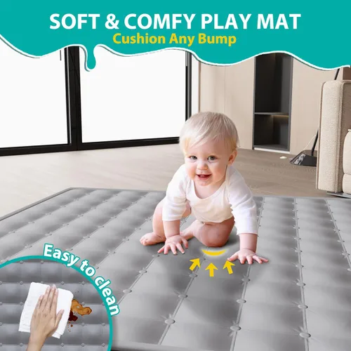 Vista 4 de ICAREWAY Corralito plegable para bebés y niños pequeños, corralito portátil de 50 x 50 pulgadas, corralito de juego plegable para niños con 2 asas