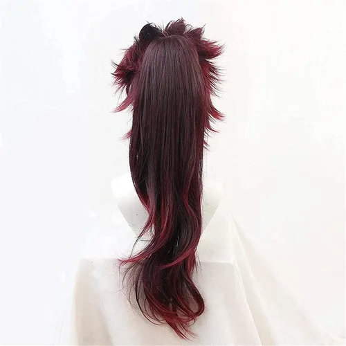 Vista 4 de BYOOTI 70cm Slayer Kimetsu No Yaiba Cosplay Wigs Kamado Tanjirou Wig Long Heat Resistant Synthetic Hair + Wig Cap