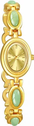 Vista 12 de ADSBIAOYE Elegante reloj de perlas para mujer, reloj de vestir con esfera ovalada, regalo, reloj impermeable para mujer 01 Oro blanco