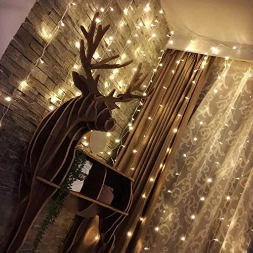 Vista 5 de Twinkle Star Cadena de luces de estrella de 100 LED de 49 pies, blanco cálido 300 luces LED para cortina de ventana, blanco cálido
