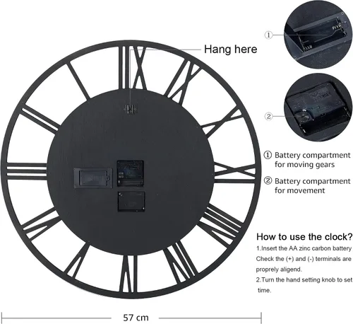 Vista 9 de Lafocuse Reloj de pared de engranaje móvil real de 23 pulgadas, reloj de pared grande de madera Steampunk para decoración de sala de estar