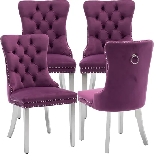 Vista 36 de Juego de 2 Sillas de Comedor Modernas de Mediados de Siglo, Tapizadas en Terciopelo Beige con Respaldo Acolchado, Sillas de Cocina y Comedor, Patas
