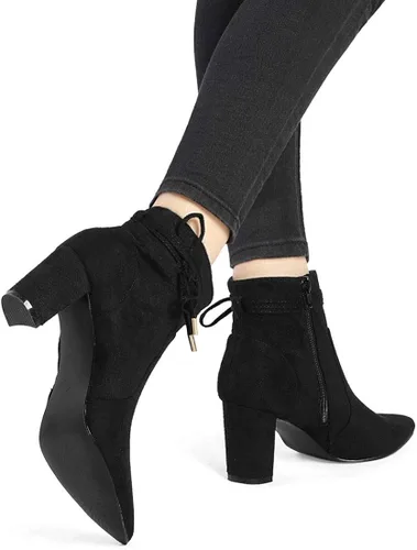 Vista 2 de Allegra K Botines de tacón con cremallera y punta puntiaguda para mujer