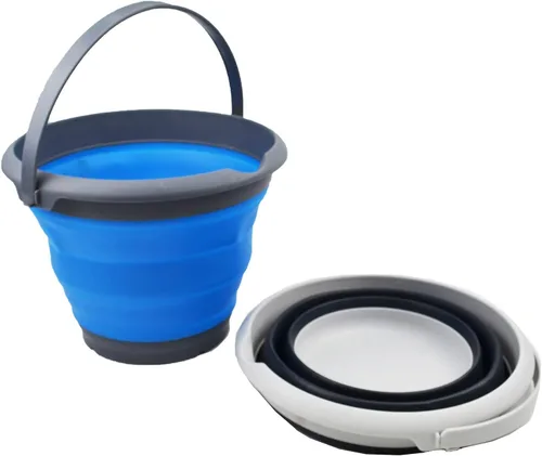 Vista 2 de SAMMART Cubo de plástico plegable de 8,5 L (2,2 galones) - Tina redonda plegable - Cubo de agua portátil para pesca - Maceta al aire libre que Azul
