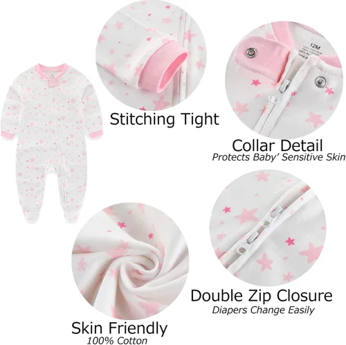 Vista 2 de Conjunto de 3 trajes de algodón con cremallera de 2 vías para recién nacido, para niños y niñas, de 0 a 12 meses