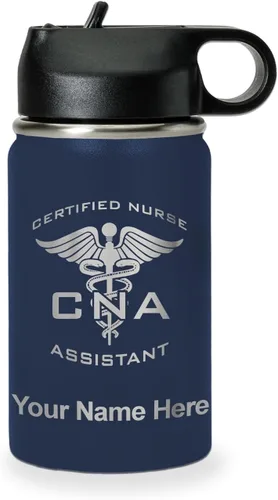 Vista 15 de LaserGram Botella de agua personalizada, asistente de enfermería certificada por la CNA, acero inoxidable de doble pared aislada al vacío con popote