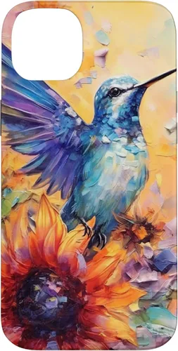 Vista 15 de Colorful Watercolor Sunflower Nature Purple Blue Hummingbird Case for iPhone 17