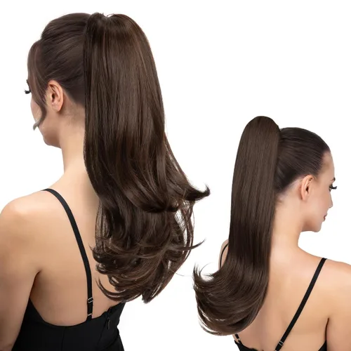 Vista 27 de Extensión de cola de caballo con clip, de 18 pulgadas, extensiones de cabello para mujer, cola de caballo larga y recta, cola de caballo rizada