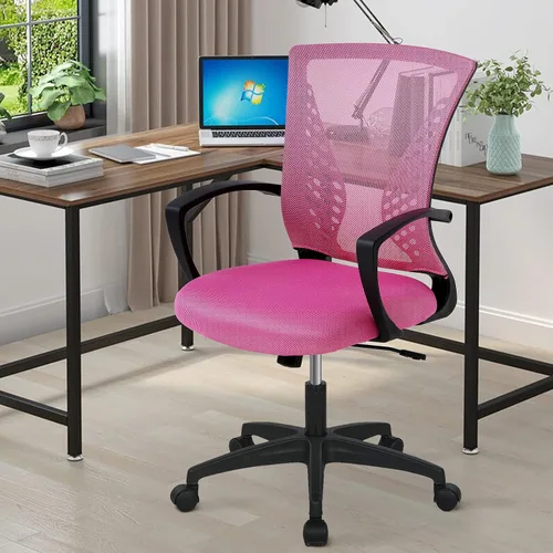 Vista 11 de Silla de oficina, silla de escritorio giratoria con respaldo medio con reposabrazos, soporte lumbar de malla, silla de computadora, altura