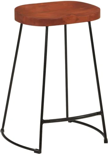 Vista 4 de Bar Stool Set of 2 Natural Mango Wood with Powder-Coated Iron Frame for Home Bar Kitchen Counter Retro Style Durable Seating Marrón