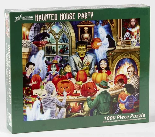 Vista 2 de Rompecabezas de Halloween de 1000 piezas para adultos, rompecabezas de monstruos con casas encantadas, fantasmas, calabazas, rompecabezas