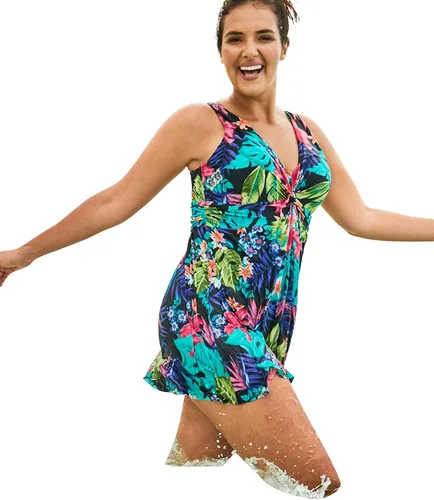 Vista 6 de Swimsuits For All Vestido de natación para mujer, talla grande, con nudo frontal