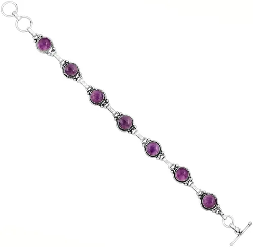 Vista 94 de Round Shape Natural & Synthetic Gemstones Silver Plated Bracelets for Women - Vintage Bohemian Style Handmade Birthstone Adjustable Link Bracelet