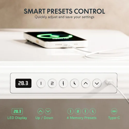 Vista 5 de FLEXISPOT Comhar - Escritorio de pie eléctrico de cristal puro con cajones, escritorio y puertos de carga USB, escritorio ergonómico de altura