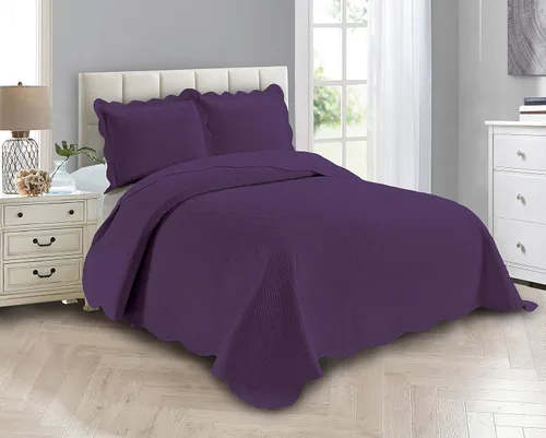 Vista 9 de Linen Plus Juego de Colcha de Lujo de Gran Tamaño con Relieve Color Beige Sólido Full/Queen Cobertor de Cama Nuevo # Ashley