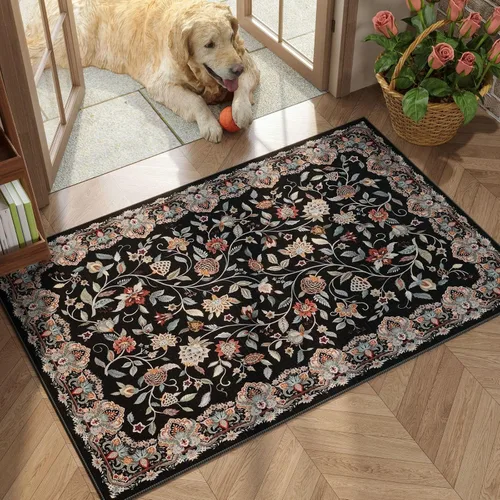 Vista 22 de Rugcomf Alfombra vintage de cachemira de 2 pies 7 x 8 pies, lavable a máquina, antideslizante, alfombra floral de pelo bajo para cocina, lavandería