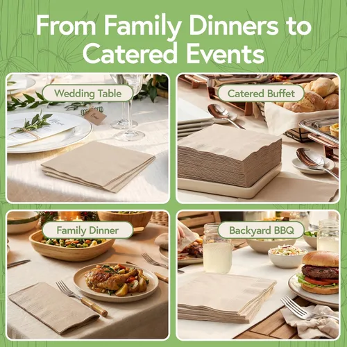 Vista 7 de Servilletas compostables 100% bambú (paquete de 50) Servilletas resistentes para almuerzo, cena, eventos, ocasiones y entretenimiento, ecológicas