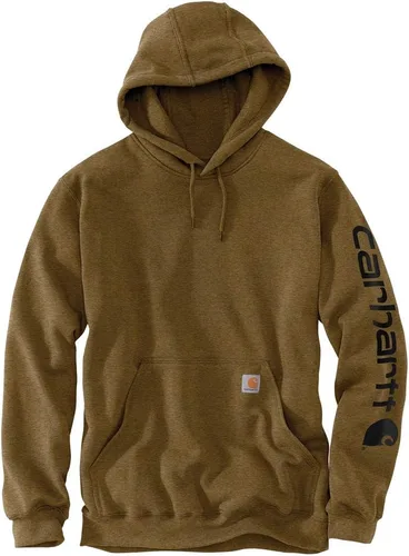 Vista 71 de Carhartt Sudadera de ajuste holgado para hombre con logotipo en la manga, de peso medio, gráfica, liquidación Terreno ámbar