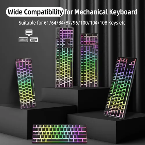 Vista 7 de Teclas de pudín PBT de doble disparo de 108 teclas con extractor de teclas de capa translúcida para llave estándar completo de 104 teclas compactas