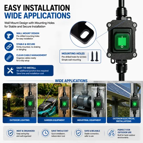 Vista 4 de IP67 Interruptor de línea impermeable en línea 16A/250V 20A/125V CA DPST de 4 pines, 2 posiciones, interruptor de palanca exterior con botón de Verde