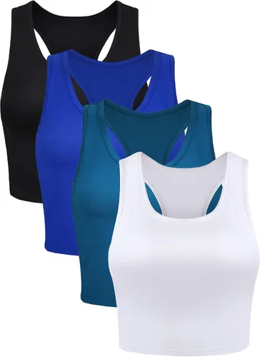 Vista 10 de Boao Camiseta corta básica sin mangas con espalda cruzada para mujer de 4 piezas