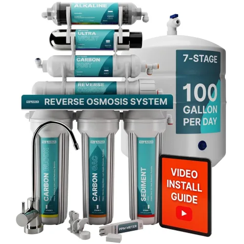 Vista 10 de NU Aqua Sistema de Filtro de Agua de Ósmosis Inversa de 5 Etapas para Debajo del Fregadero - 100 GPD Filtración RO con LLave y Depósito - Medidor