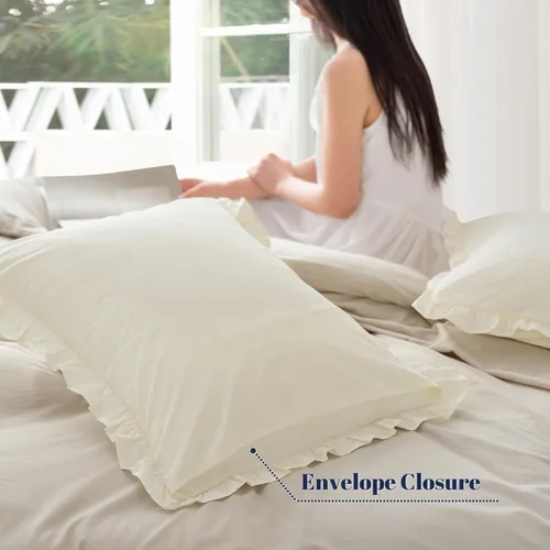 Vista 3 de PHF Fundas de almohada 100% algodón lavado con volantes, tamaño estándar, paquete de 2 fundas de almohada de 20 x 26 pulgadas, sin relleno, fundas