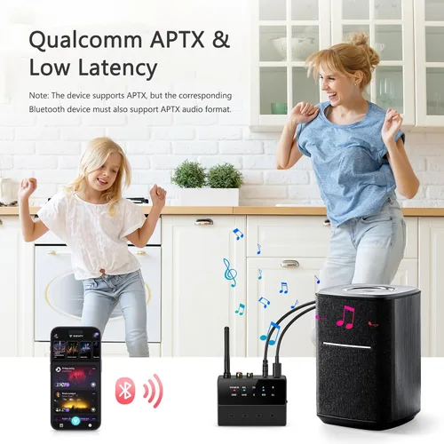 Vista 6 de LOFICOPER Receptor transmisor Bluetooth 5.3, aptX baja latencia, pares duales Cable AUX/RCA de 98.4 ft/98 pies de largo alcance, operación simple