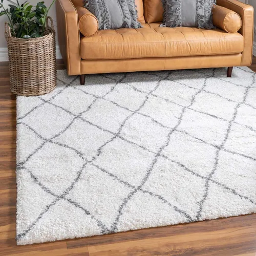 Vista 11 de Unique Loom Rabat Shag Collection - Alfombra de área con enrejado (2 pies 2 pulgadas x 3 pies 1 pulgada, rectangular, marfil puro/gris)