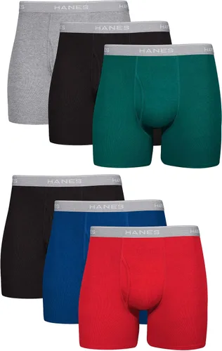 Vista 13 de Hanes Men's Underwear Boxer Briefs Pack, Cool & Breathable Cotton Moisture-wicking Underwear for Men, No Ride Up Rayas Azules - Paquete de 6