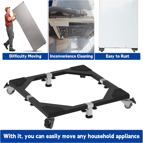 Vista 3 de Soporte móvil de acero resistente para nevera, base móvil con ruedas, soporte ajustable para lavadora, base multifuncional para muebles para nevera