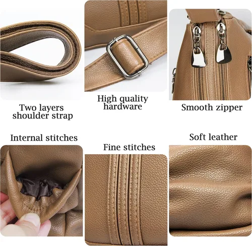 Vista 6 de Bolso de hombro de piel sintética suave para mujer, bolso cruzado con múltiples bolsillos, bolso mediano y espacioso, bolso de moda con asa superior