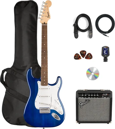 Vista 14 de Paquete Fender Squier Affinity Stratocaster Edición Limitada con amplificador Frontman 10G, estuche, cable de instrumento, correa, púas y DVD