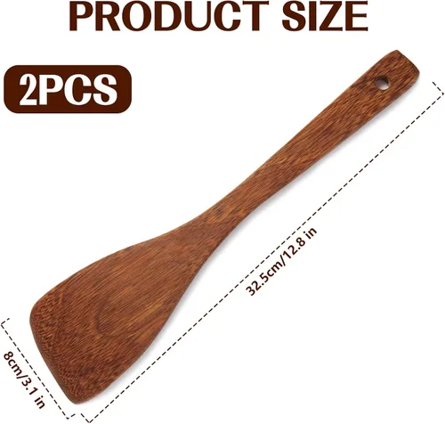 Vista 6 de Espátula de madera para utensilios de cocina antiadherentes, juego de utensilios de madera para cocinar, espátula plana inclinada de mango largo