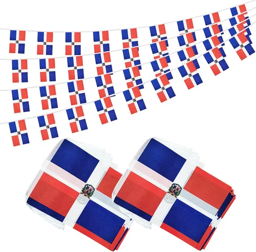 Vista 23 de Bandera argentina de 50 pies con cadena de bandera argentina, mini bandera argentina pequeña, para decoración de fiestas, tiendas y bares
