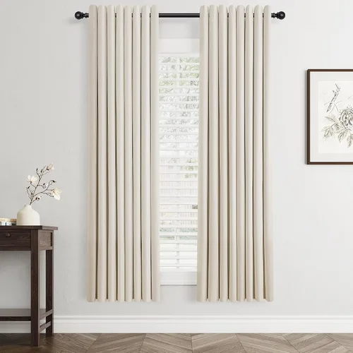 Vista 54 de Beige White Linen Blackout Curtains 90 Length 2 Panels Set for Living Room Bedroom, 100% Black Out Thermal Insulated Linen Drapes, Room Darkening