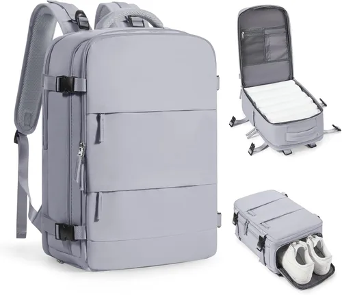 Vista 48 de Mochila de viaje grande, bolsa de mano, aprobada para aviones, para artículos personales, para hombre o mujer, color beige con marrón
