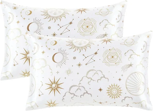 Vista 23 de EXQ Home - Funda de almohada de satén para cuidar el cabello y la piel, tamaño estándar, de seda con estampado negro, juego de 2 fundas con cierre