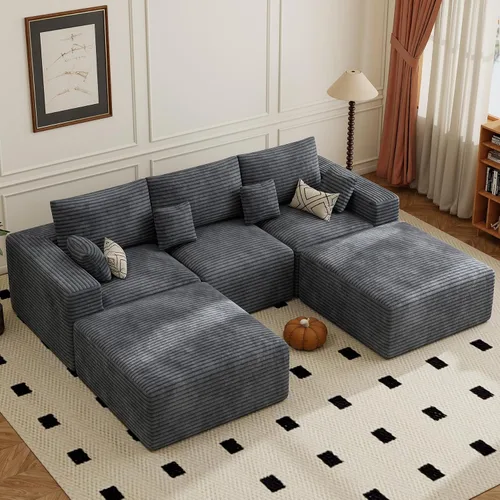 Vista 44 de Sofá modular de 146 pulgadas, sofás de nube convertibles en forma de U para sala de estar con otomana, juego de sofá de pana de 6 plazas sin hueso